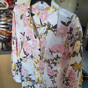 Lord & Taylor Floral Button Down Shirt - Pink, Yellow, White
